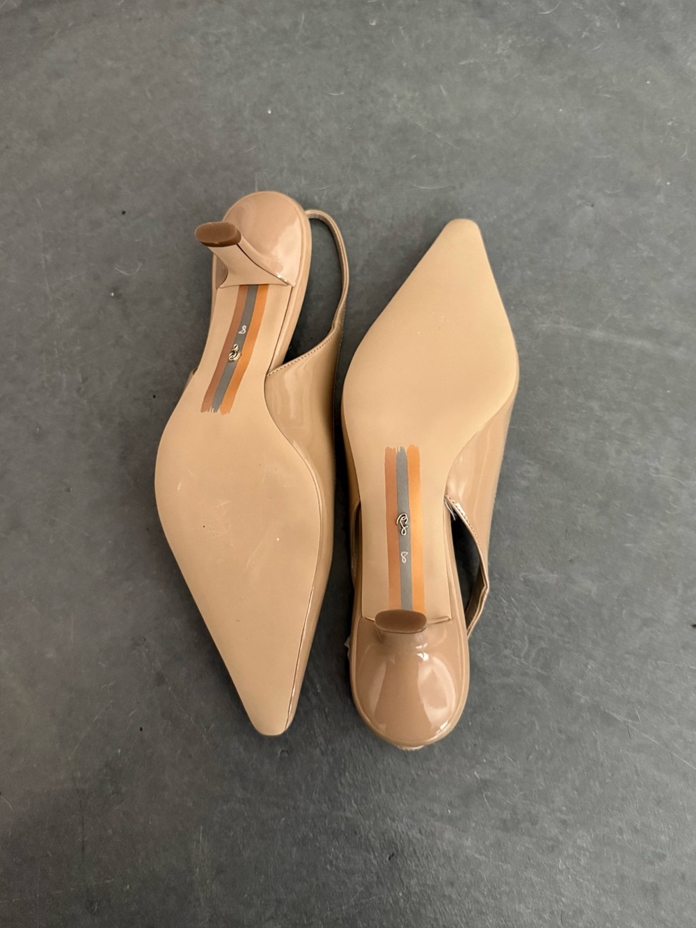 Sam Edelman Nude Patent Leather Pointed Toe Slingback Heels - Picture 4 of 4